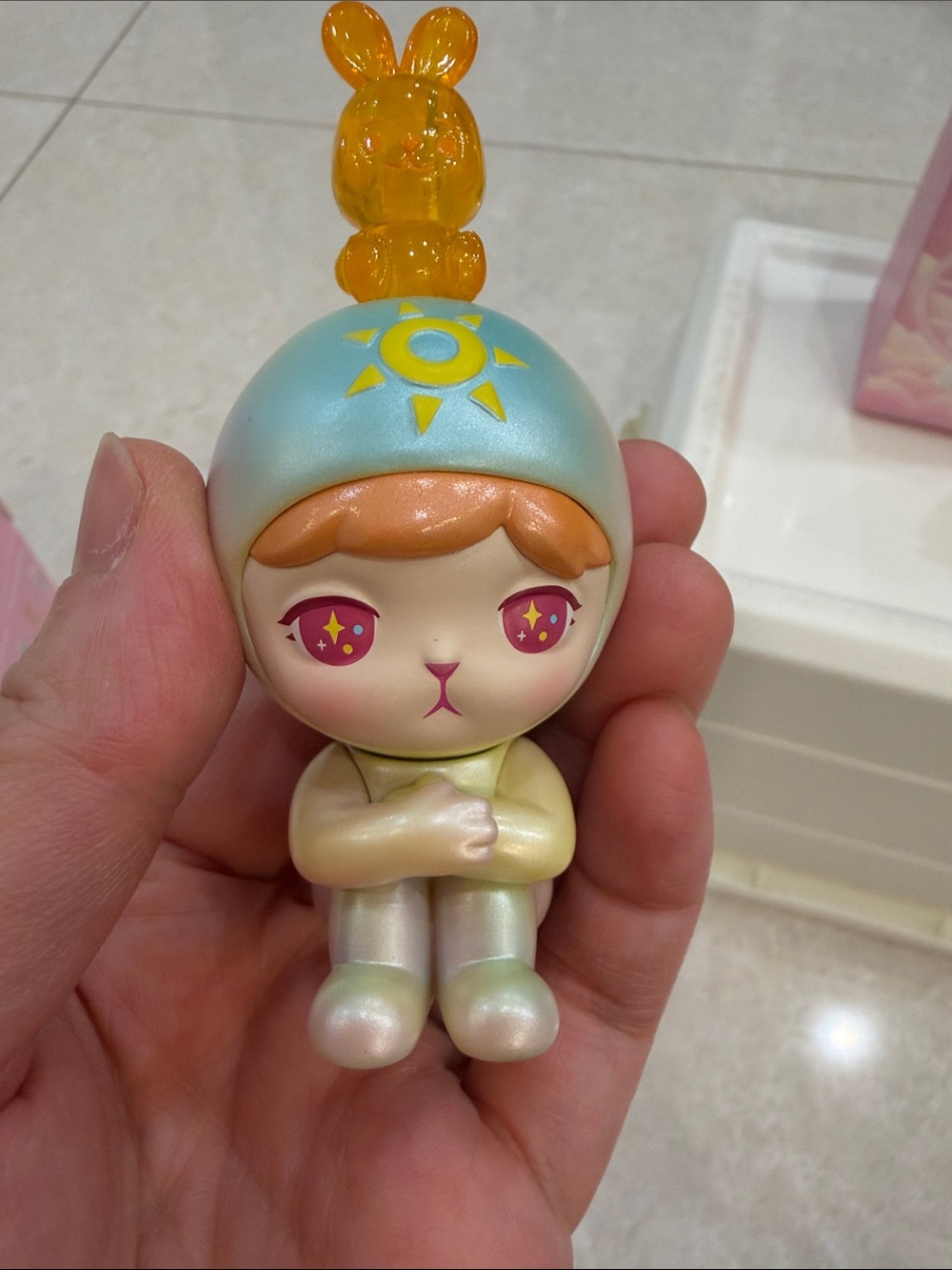 Iridescent Sun Bunny Figurine Toy - Pastel Yellow & Blue